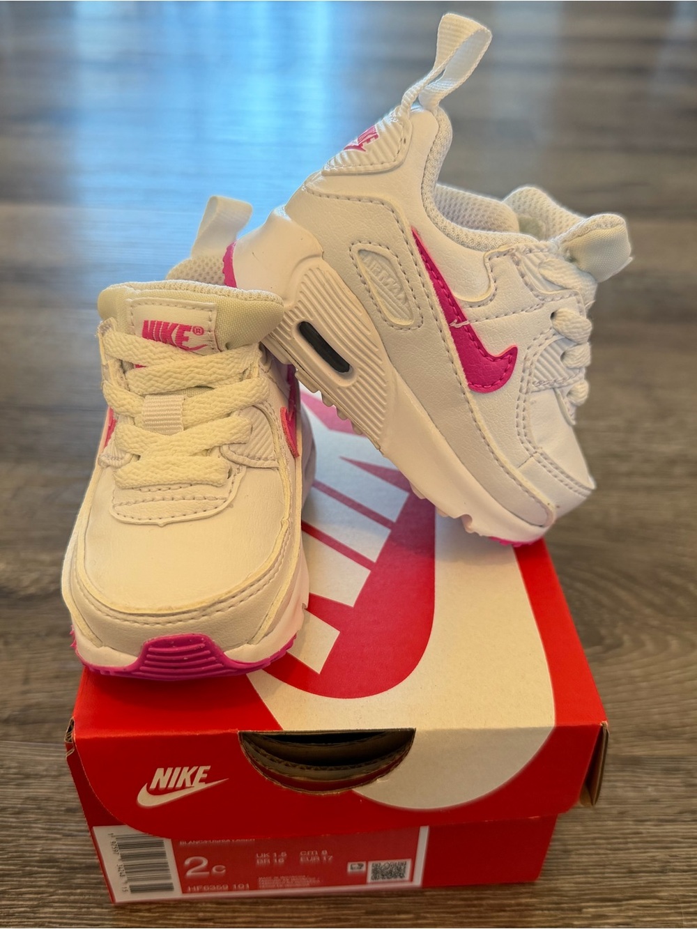 2c- Nike Air Max 90 Easyon baby girl shoes- white/laser fuchsia